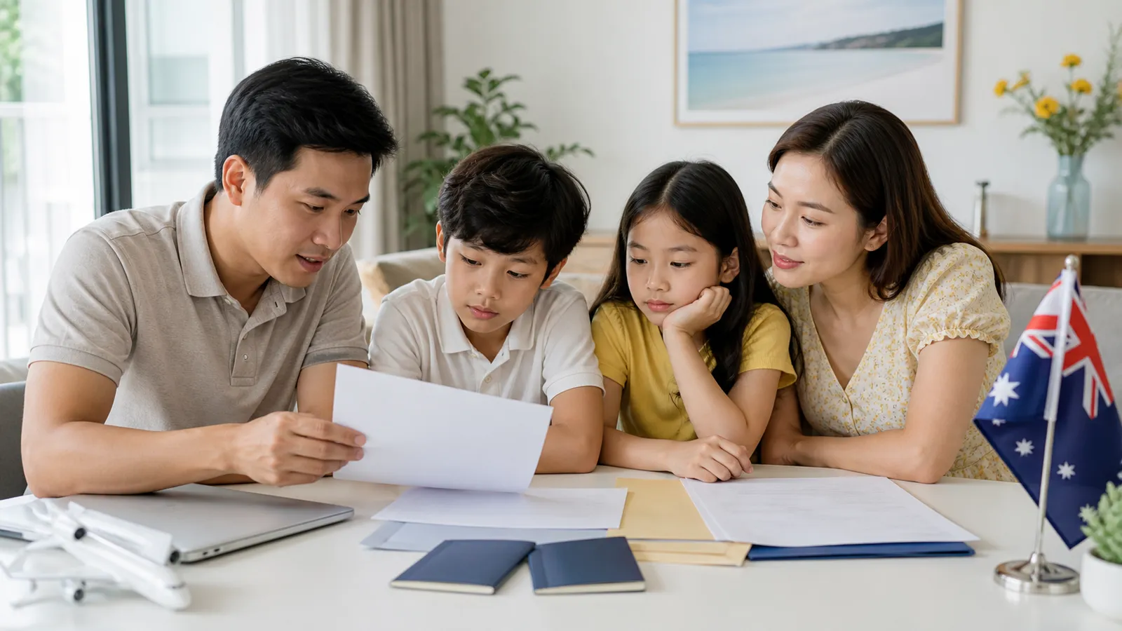 Gia đình Việt kiểm tra hồ sơ visa định cư Úc